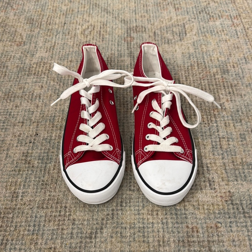 Red Canvas Sneakers with White Laces